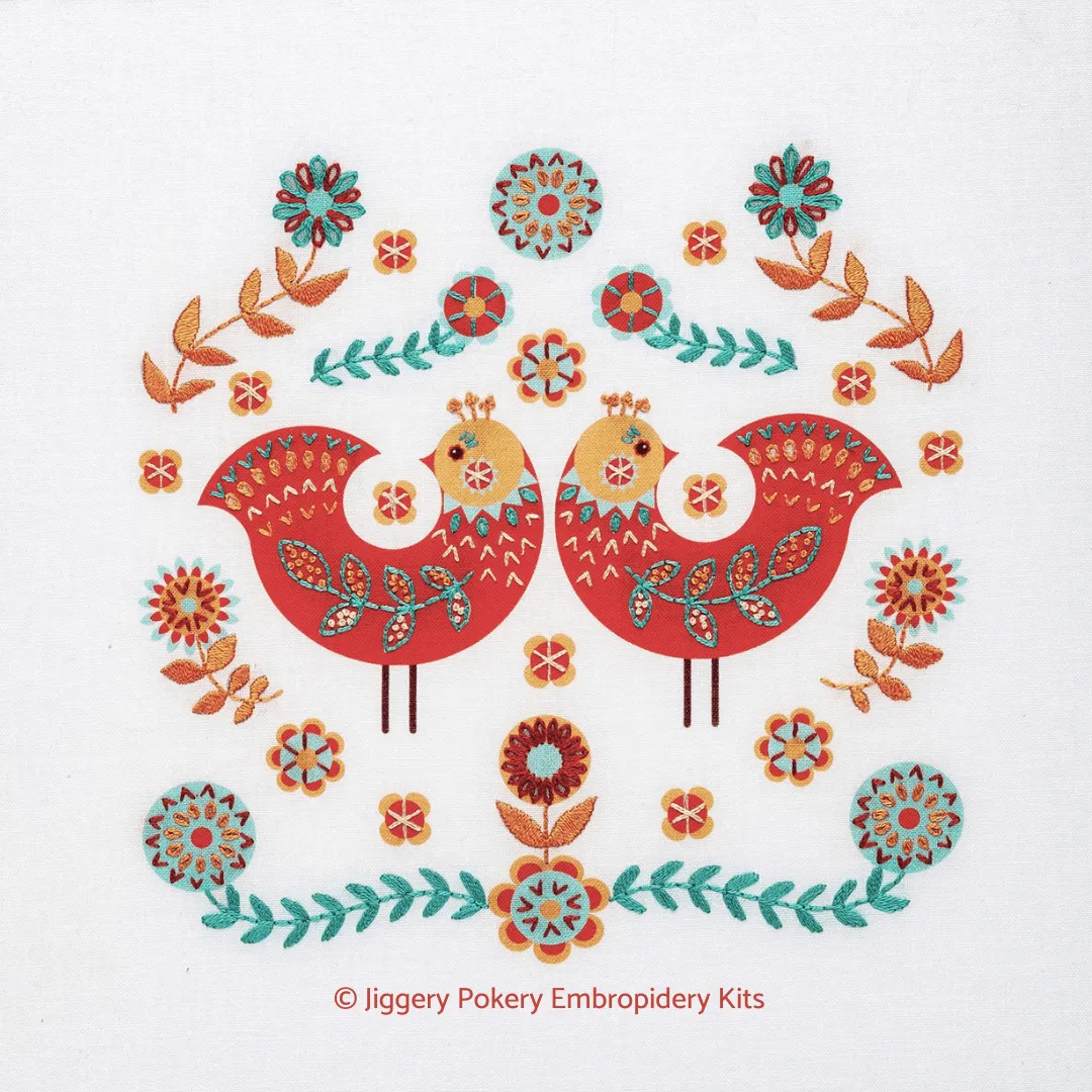 Folk art birds embroidery kit