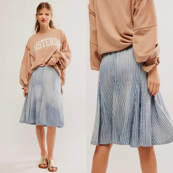 Free People Candace Midi Skirt in Summer Stripe