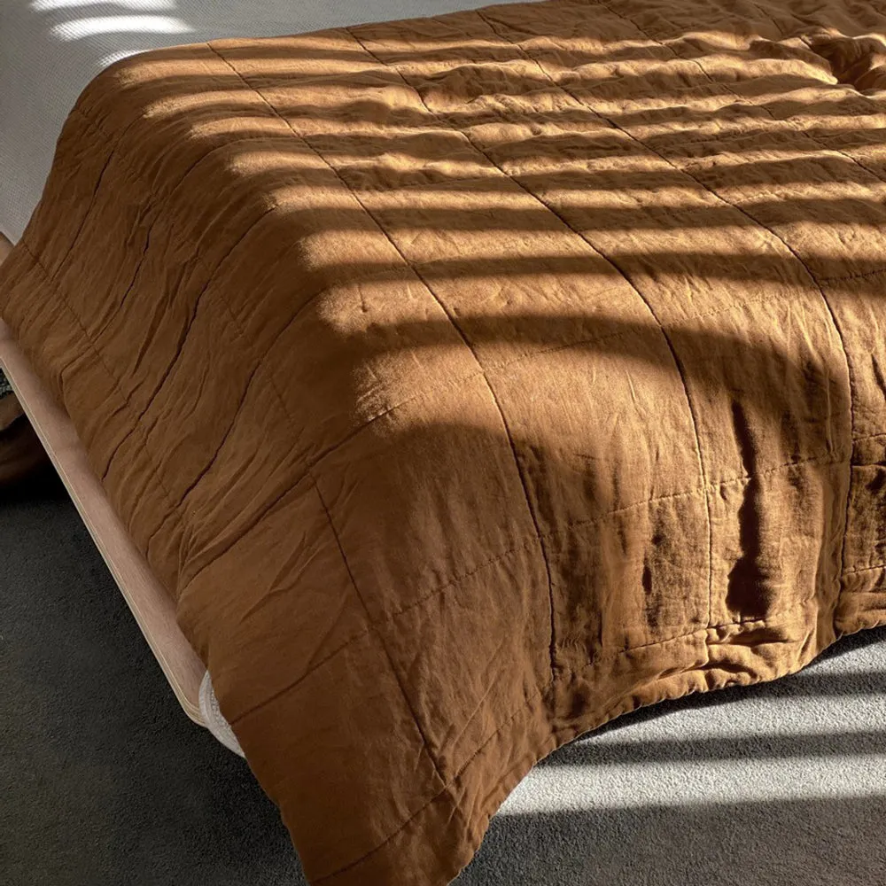 French Flax Linen Quilted Coverlet
