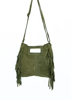 Gaia Handbag – Pistachio Suede Fringe Crossbody Bag