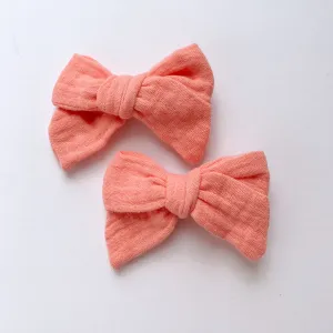 Girls Bow Hair Clips Two Pack- Coral