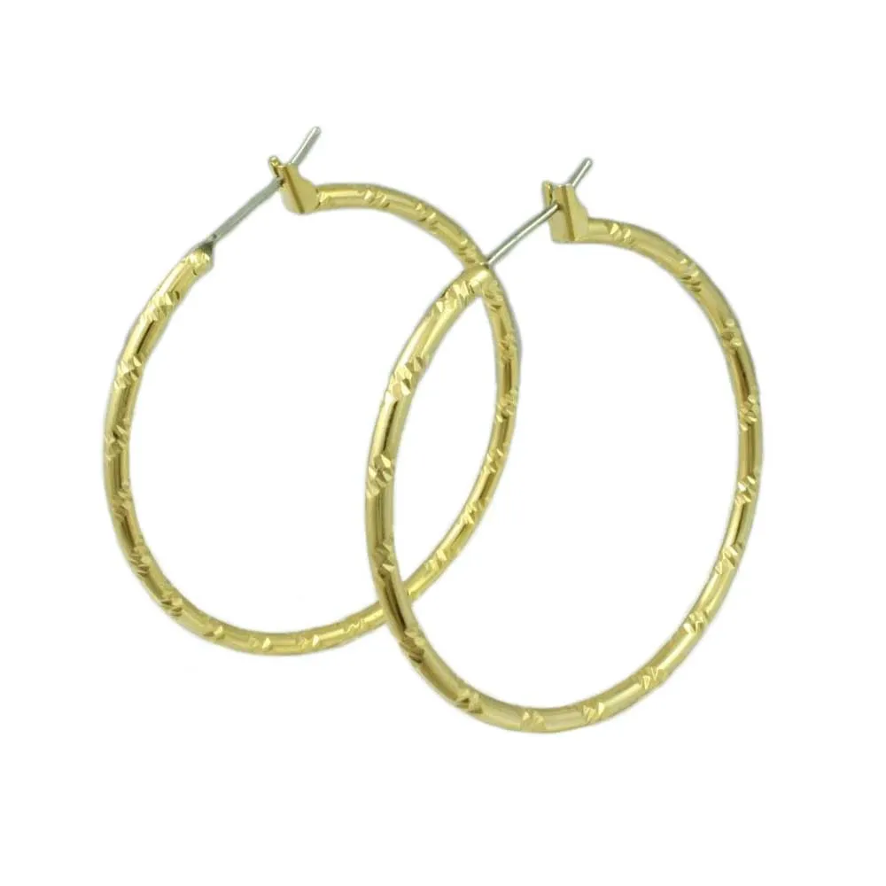 Gold-plated Diamond Cut Medium Hoop Pierced Earring - MEC401