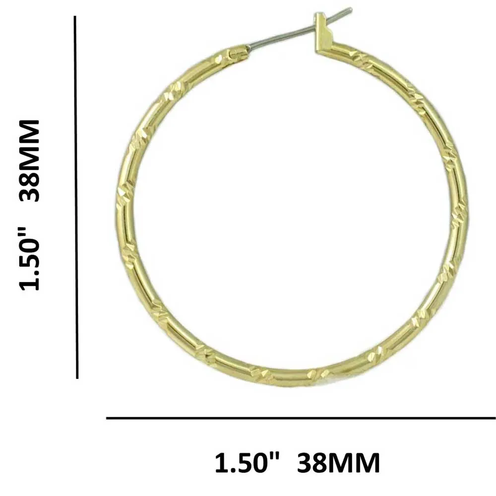 Gold-plated Diamond Cut Medium Hoop Pierced Earring - MEC401