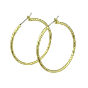 Gold-plated Diamond Cut Medium Hoop Pierced Earring - MEC401