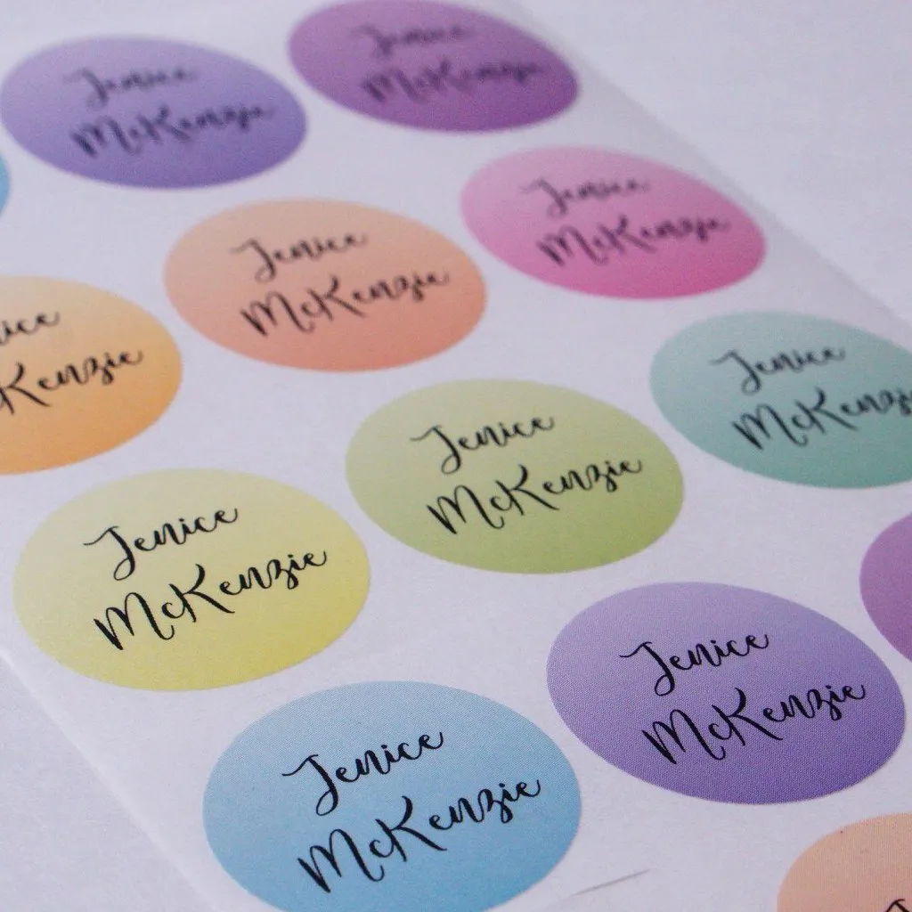 Gradation Glitter Rainbow Round Name Labels