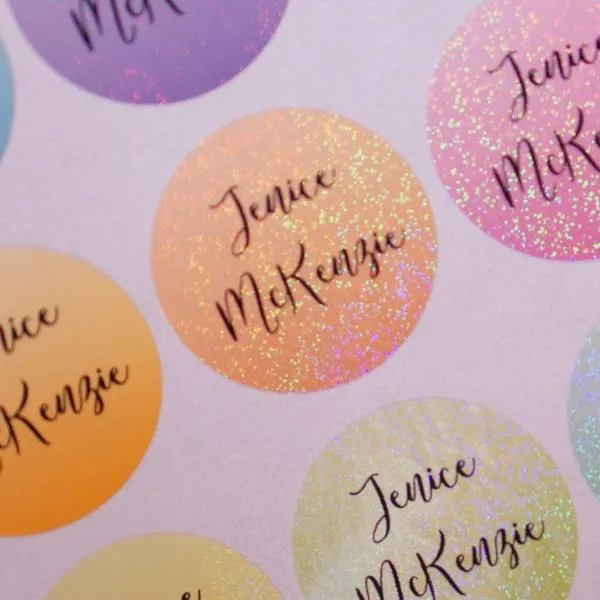 Gradation Glitter Rainbow Round Name Labels