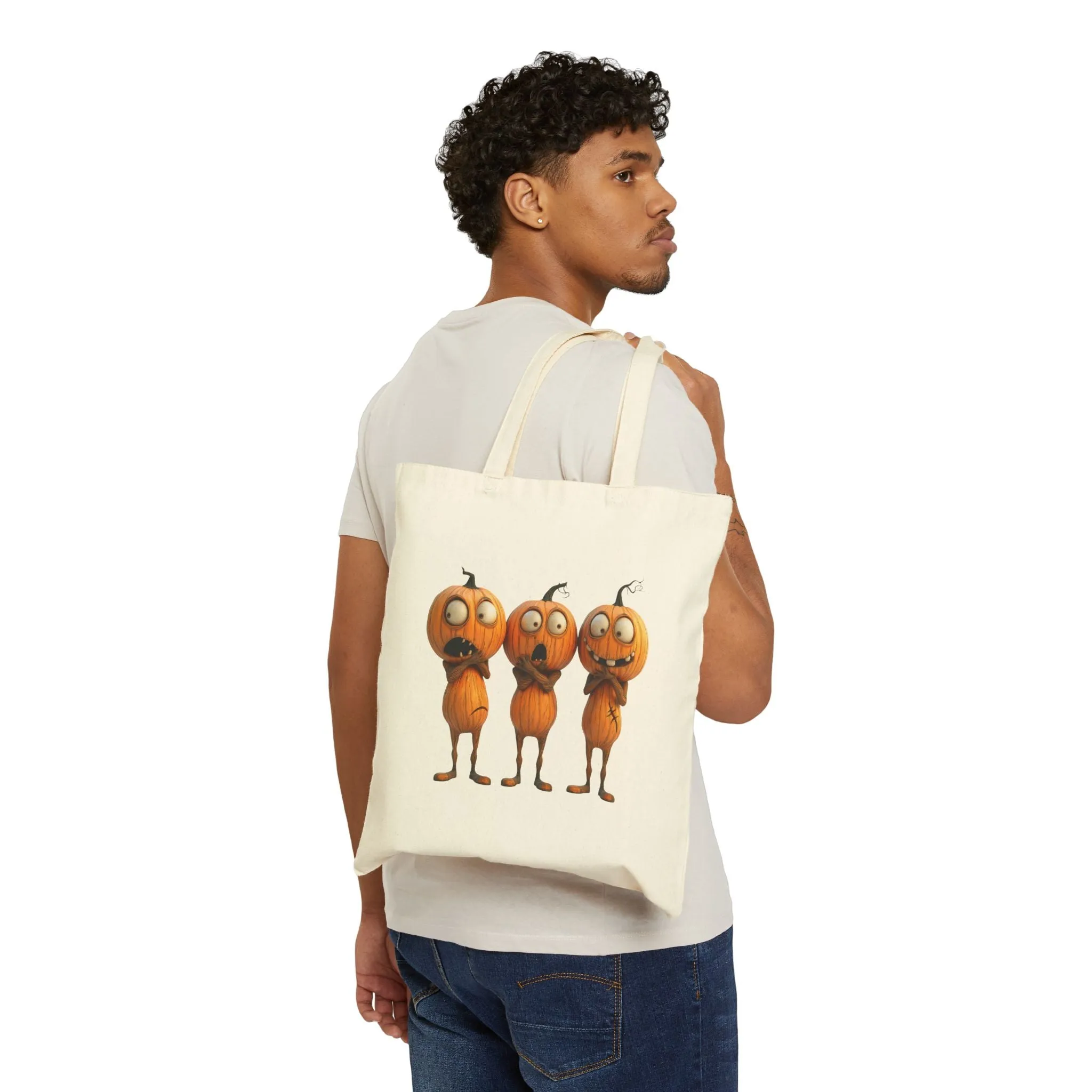 Halloween Goofy Pumpkin heads - Cotton Canvas Tote Bag