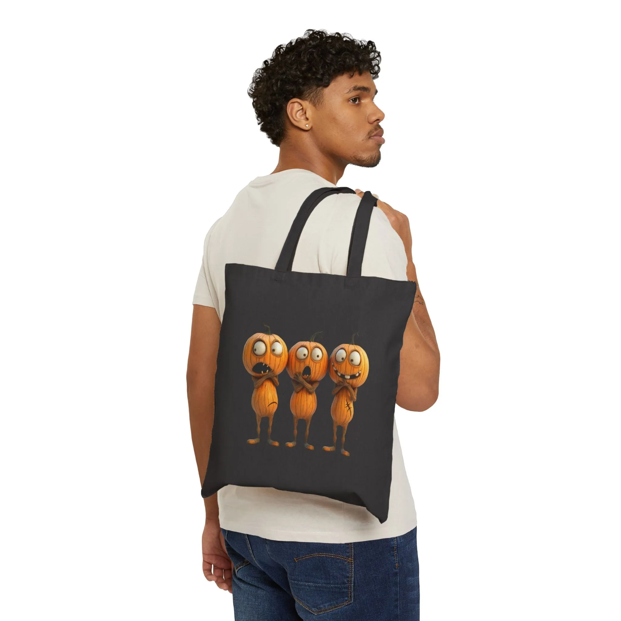 Halloween Goofy Pumpkin heads - Cotton Canvas Tote Bag