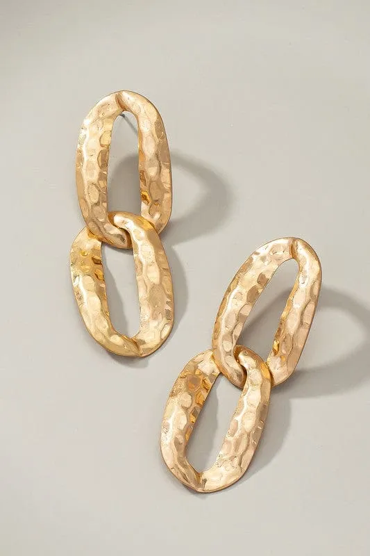 Hammered Chunky Chain Link Drop Earrings-More Colors
