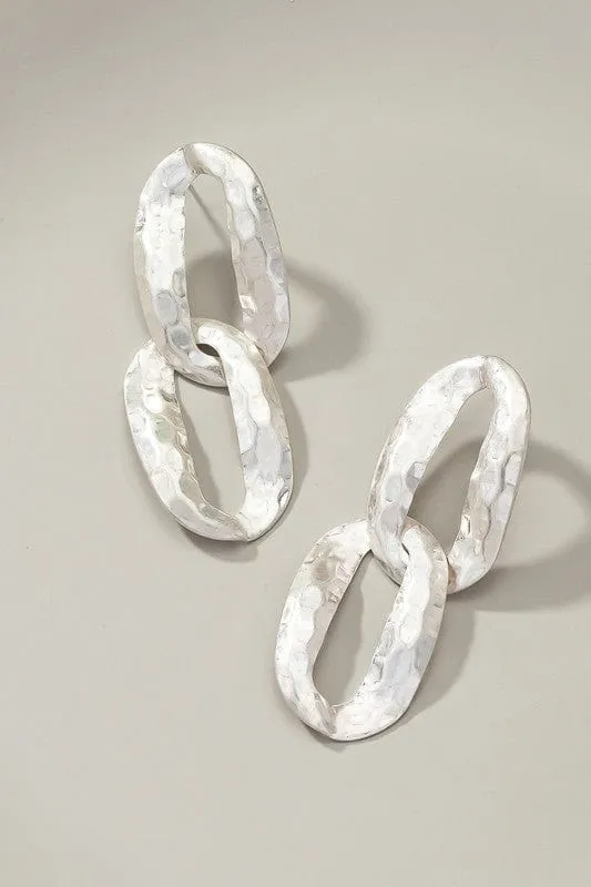 Hammered Chunky Chain Link Drop Earrings-More Colors