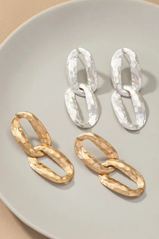 Hammered Chunky Chain Link Drop Earrings-More Colors