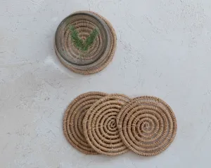 Hand-woven natural palm coaster set