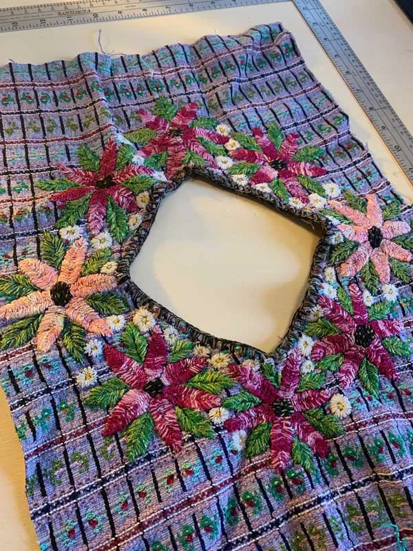 Handmade Huipil Embroidered Pillow Cover 20x20" Lavender with Floral Applique