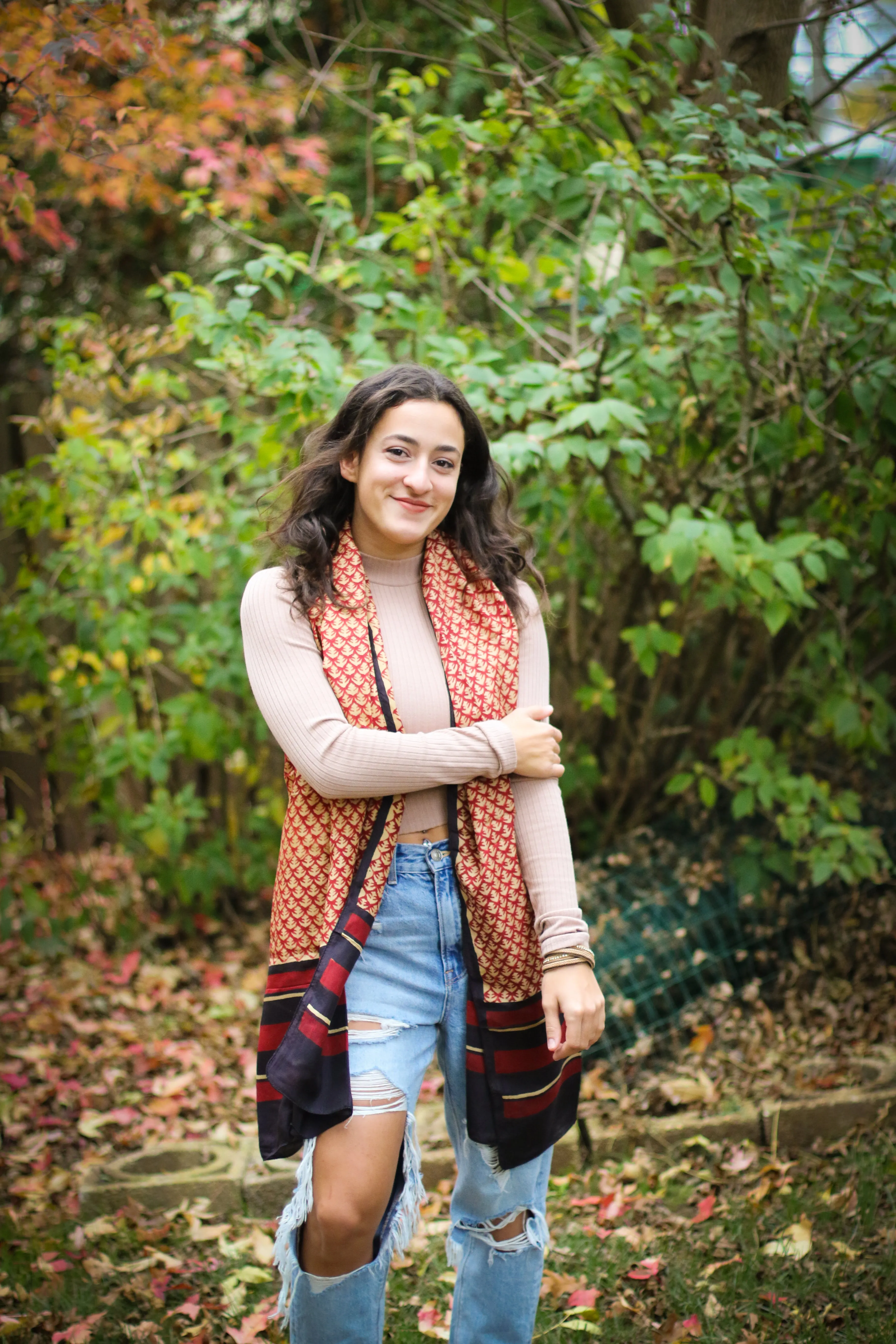 Handmade Silk Block Print Natural Dyes Red Scarf