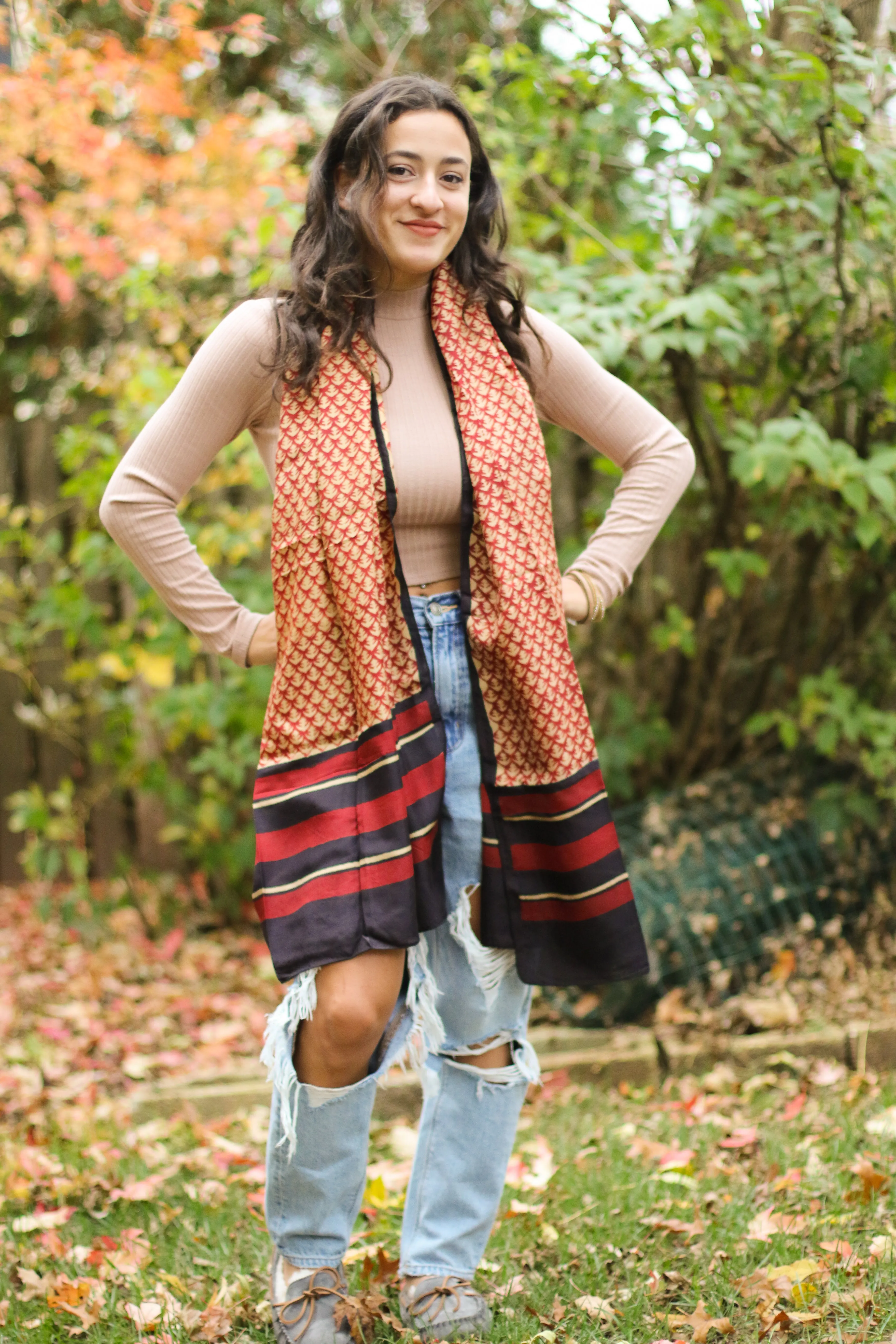 Handmade Silk Block Print Natural Dyes Red Scarf