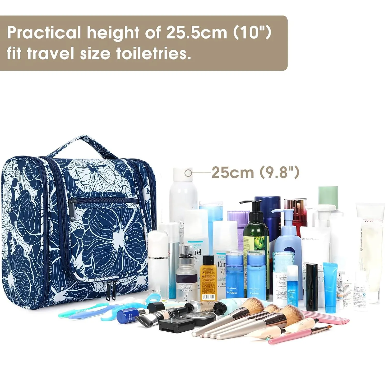 Hanging Toiletry Bag for Women Travel Makeup Bag Organizer Toiletries Bag for Cosmetics Essentials Accessories (Large, Blue Lotus)