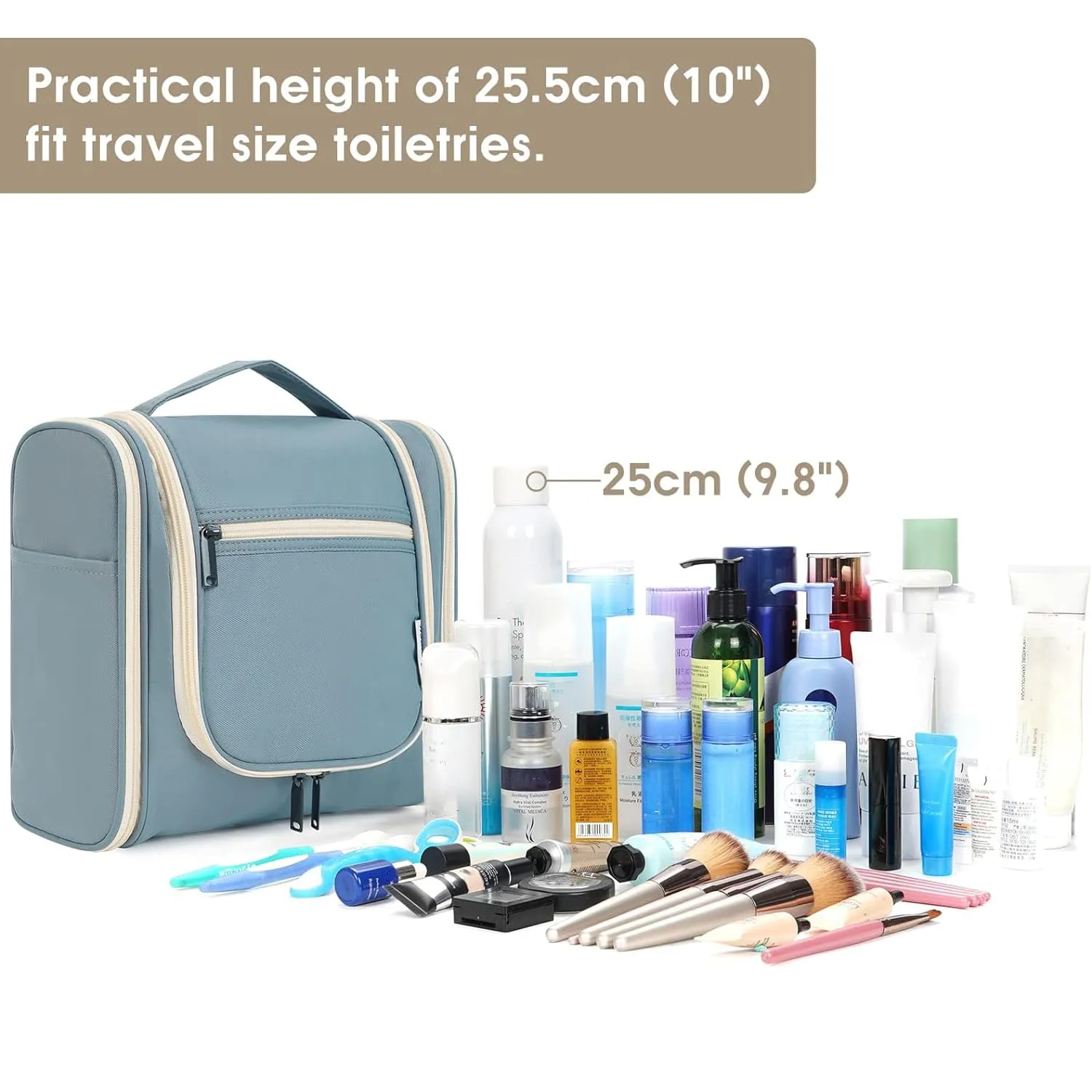 Hanging Toiletry Bag for Women Travel Makeup Bag Organizer Toiletries Bag for Cosmetics Essentials Accessories (Large, Greyish Blue)