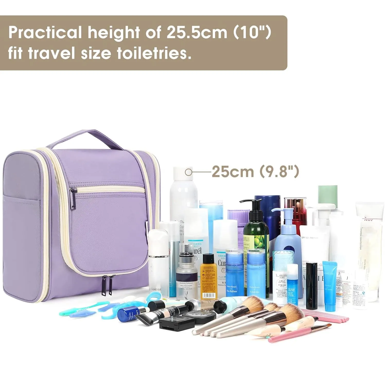 Hanging Toiletry Bag for Women Travel Makeup Bag Organizer Toiletries Bag for Cosmetics Essentials Accessories (Large, Light Purple)