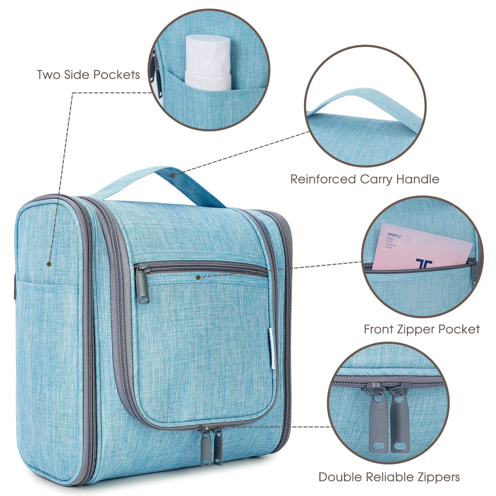 Hanging Toiletry Bag for Women Travel Makeup Bag Organizer Toiletries Bag Men for Cosmetics Essentials Accessories (Large, Sky Blue)