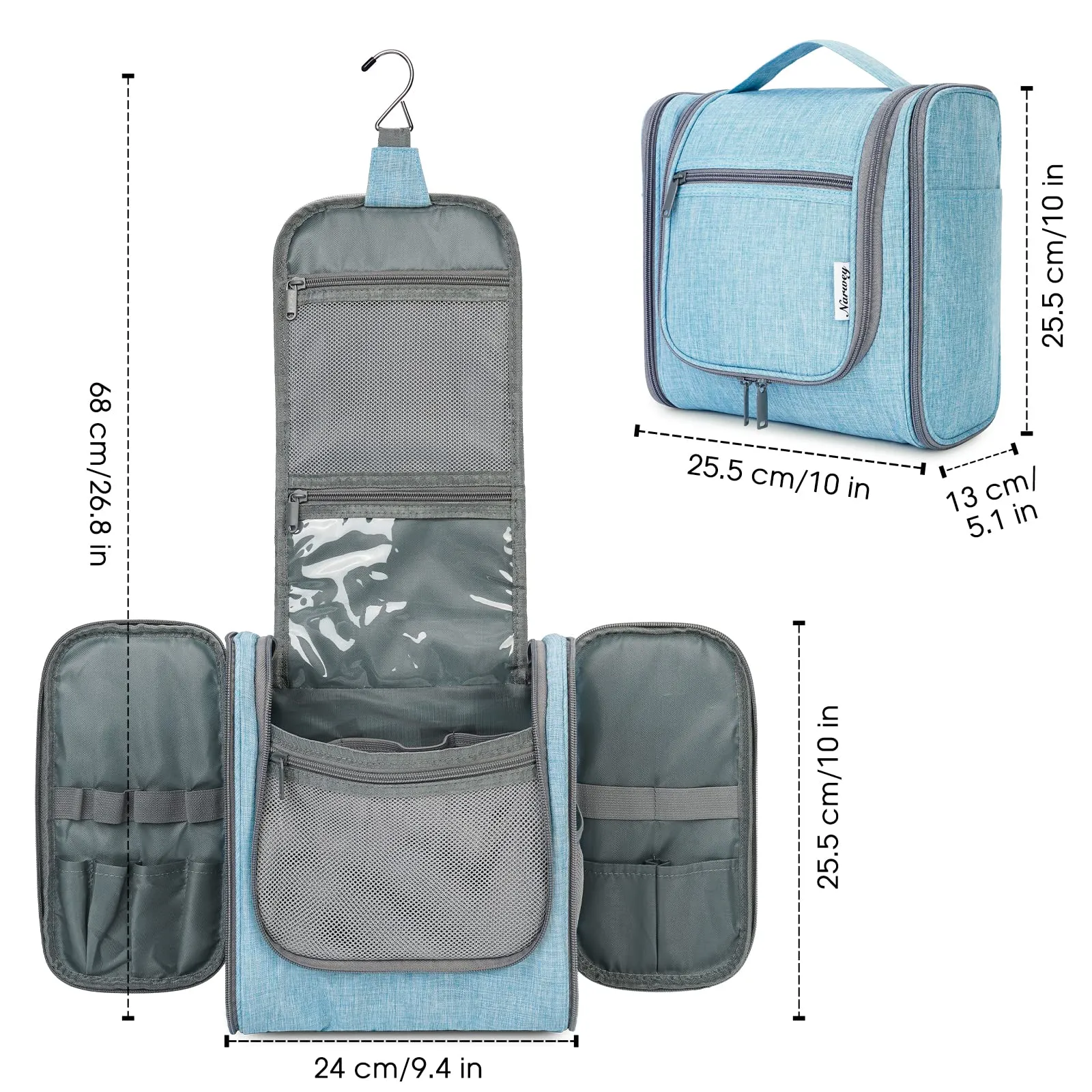 Hanging Toiletry Bag for Women Travel Makeup Bag Organizer Toiletries Bag Men for Cosmetics Essentials Accessories (Large, Sky Blue)