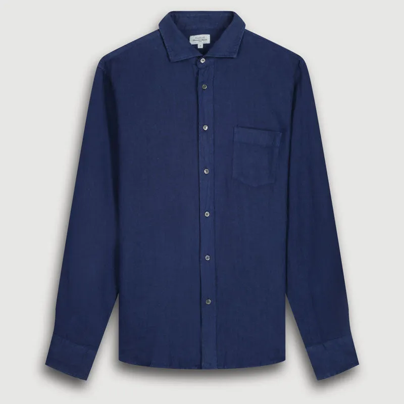 HARTFORD L/S Paul Linen Shirt in Deep Blue