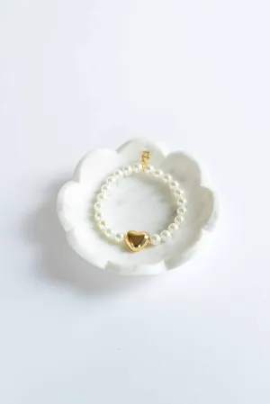 HEART CHARM PEARL STRETCH BRACELET