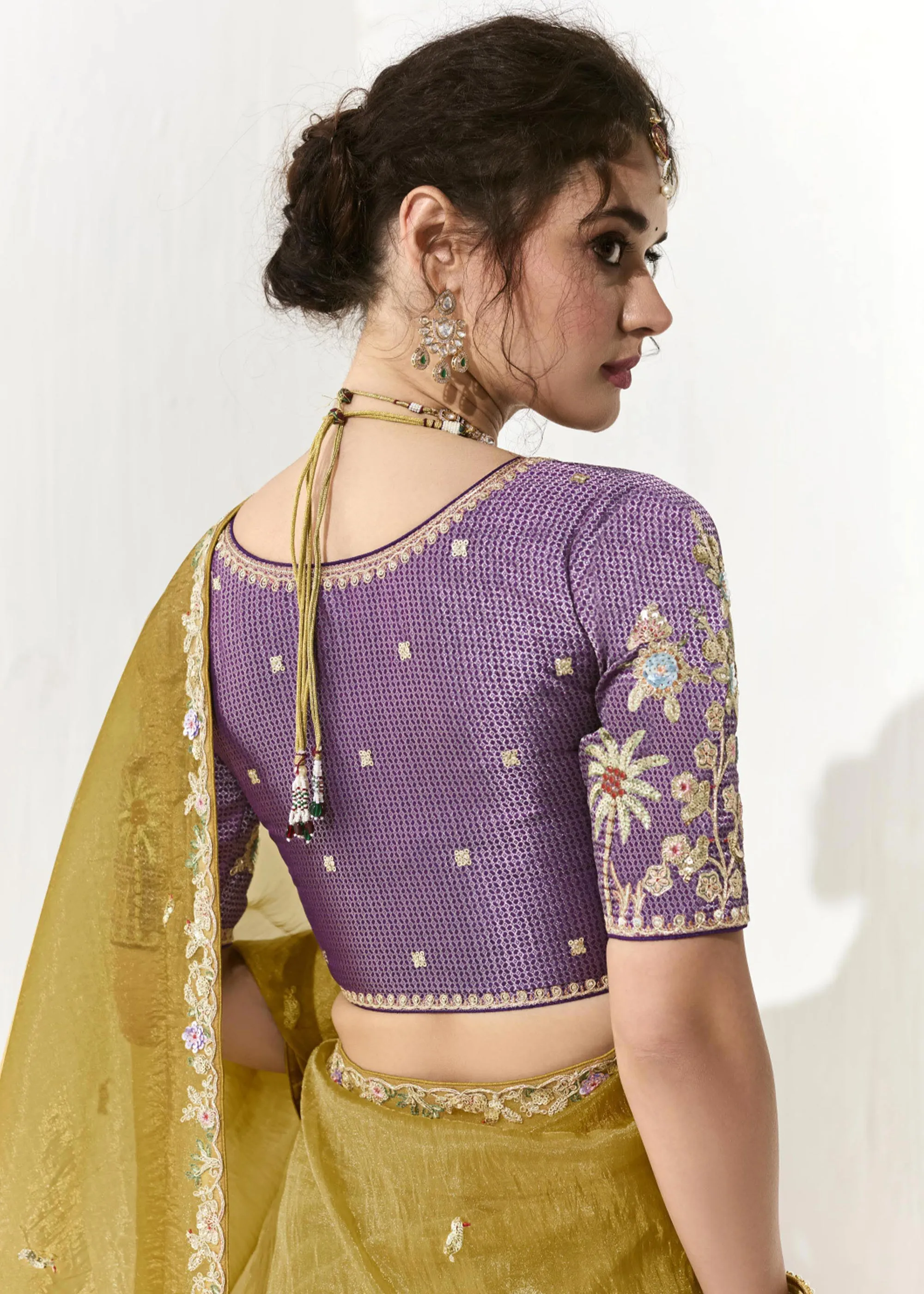 Herbal Green Designer Organza Tissue Silk Saree