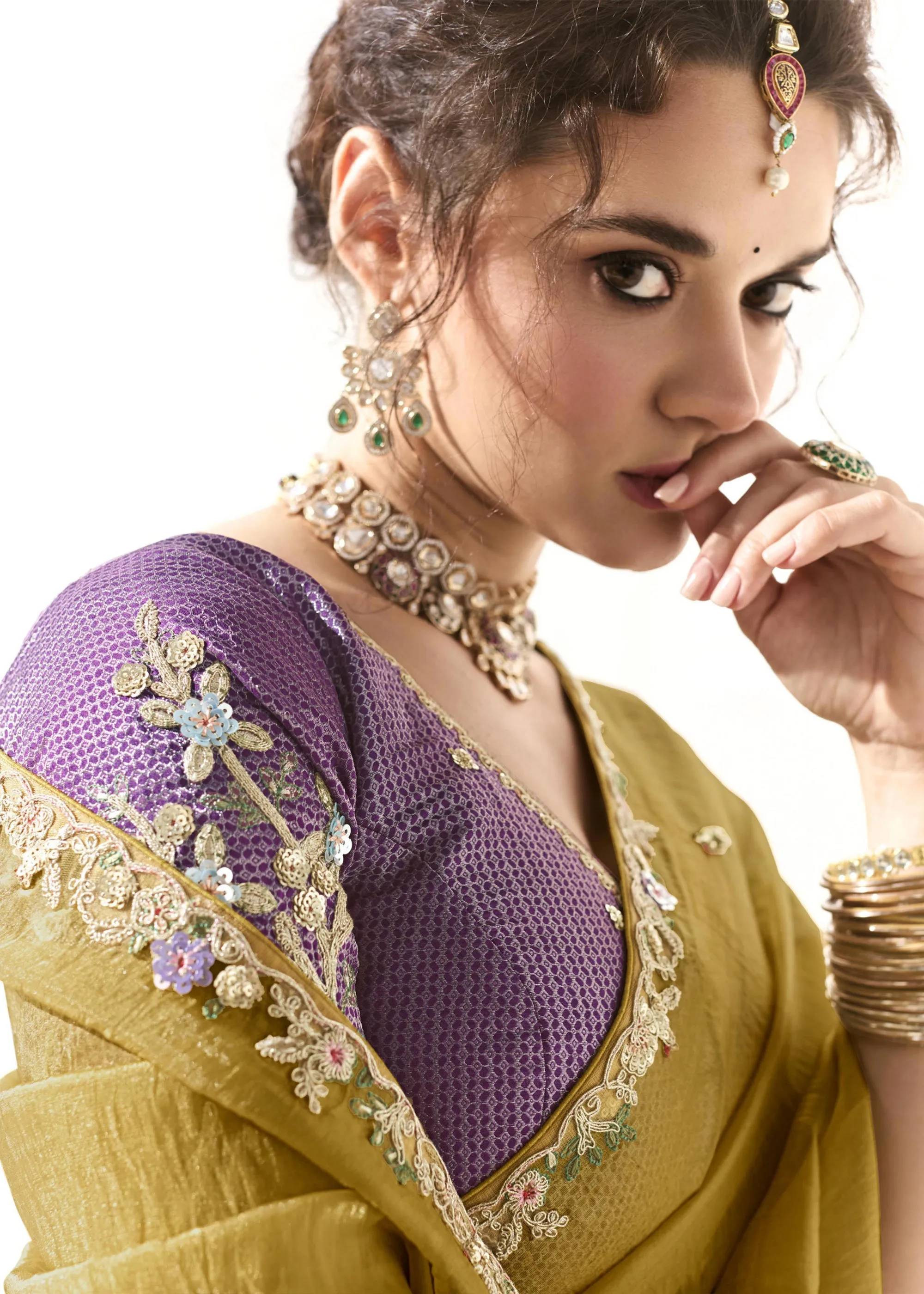 Herbal Green Designer Organza Tissue Silk Saree