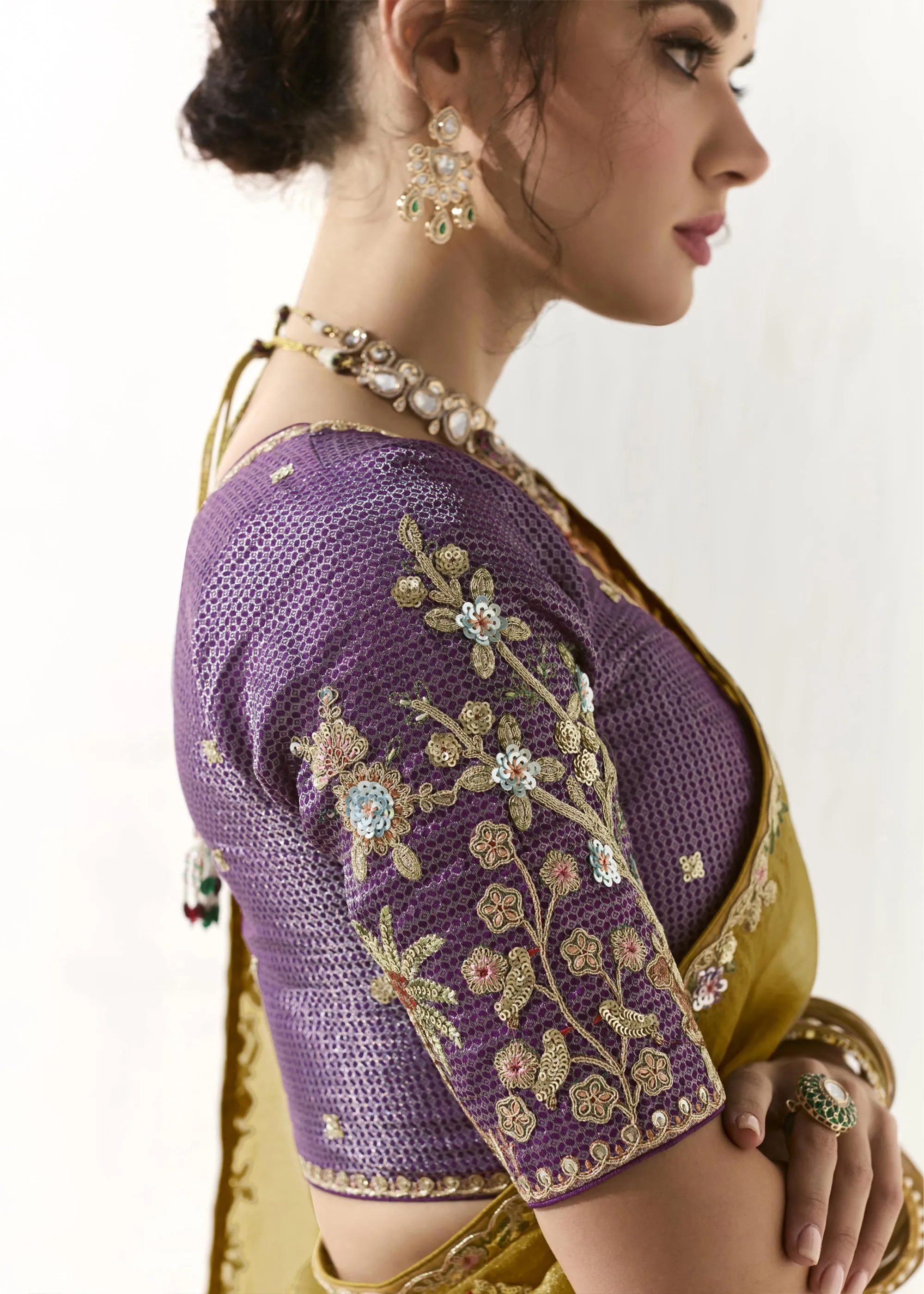 Herbal Green Designer Organza Tissue Silk Saree