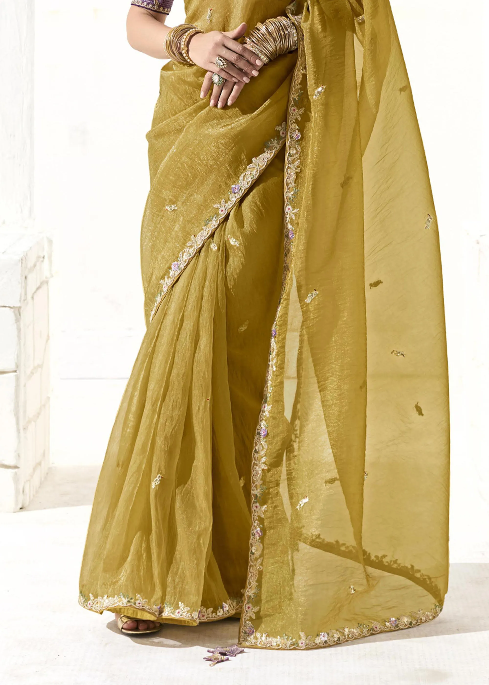 Herbal Green Designer Organza Tissue Silk Saree