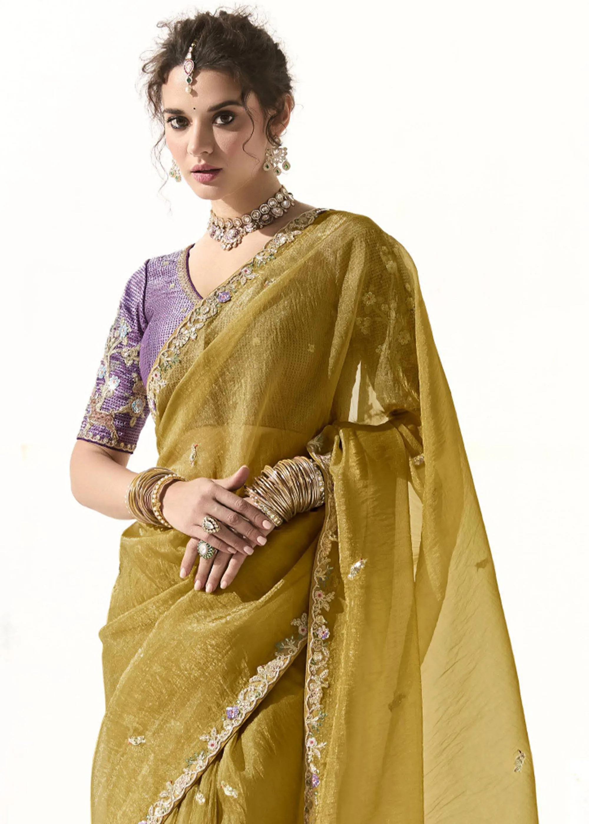 Herbal Green Designer Organza Tissue Silk Saree