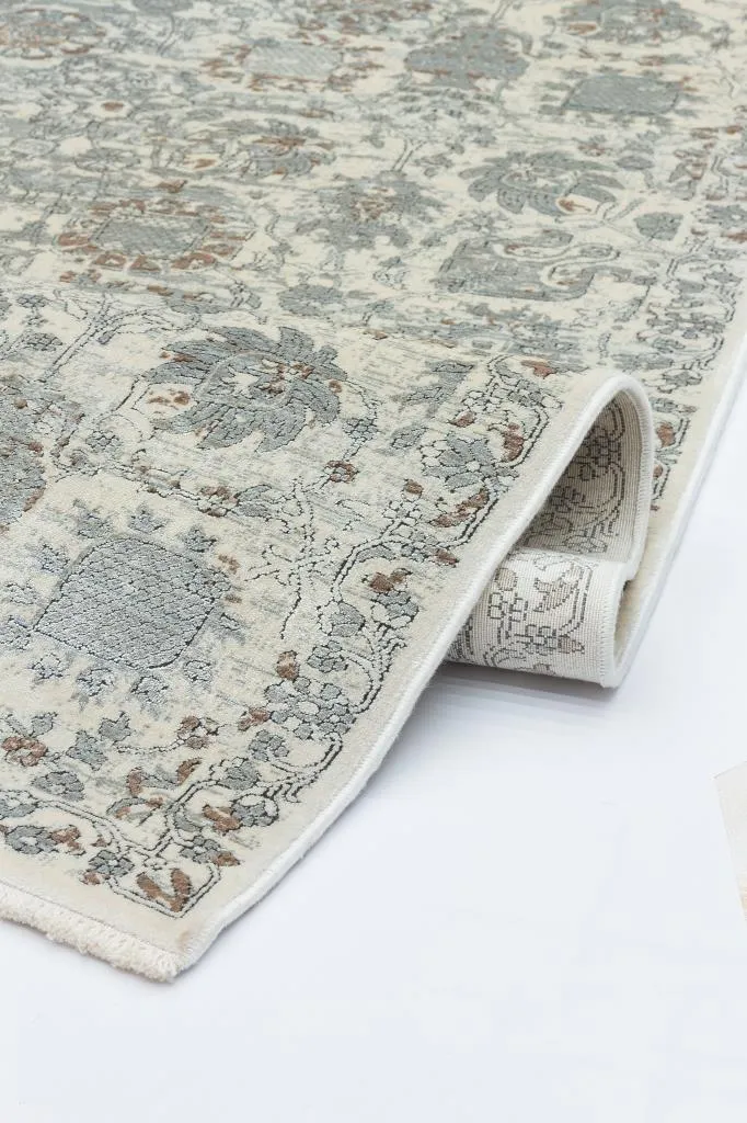 Heriz Bamboo Woven Ethnic Patterned Cream Area Rug 8213