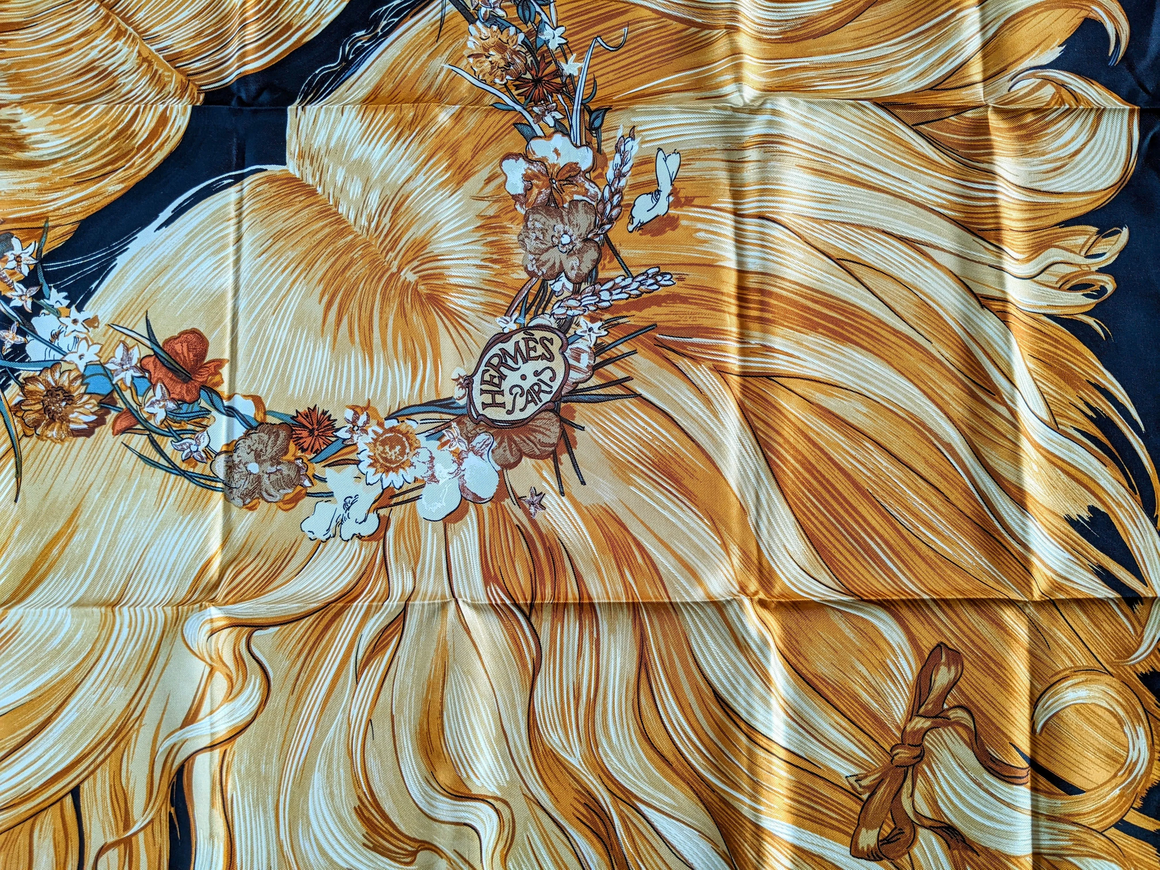 HERMES 2002 EVA by Philippe Dumas Waterproof Silk Scarf 90 x 90 cm,  RARE in Special Pochette!