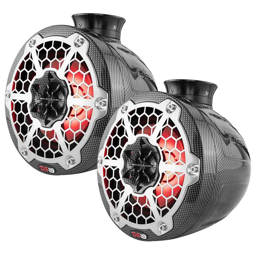 HYDRO 8" Compact Wakeboard Pod Tower w/RGB Light - 375W - Black Carbon Fiber