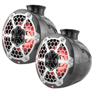 HYDRO 8" Compact Wakeboard Pod Tower w/RGB Light - 375W - Black Carbon Fiber