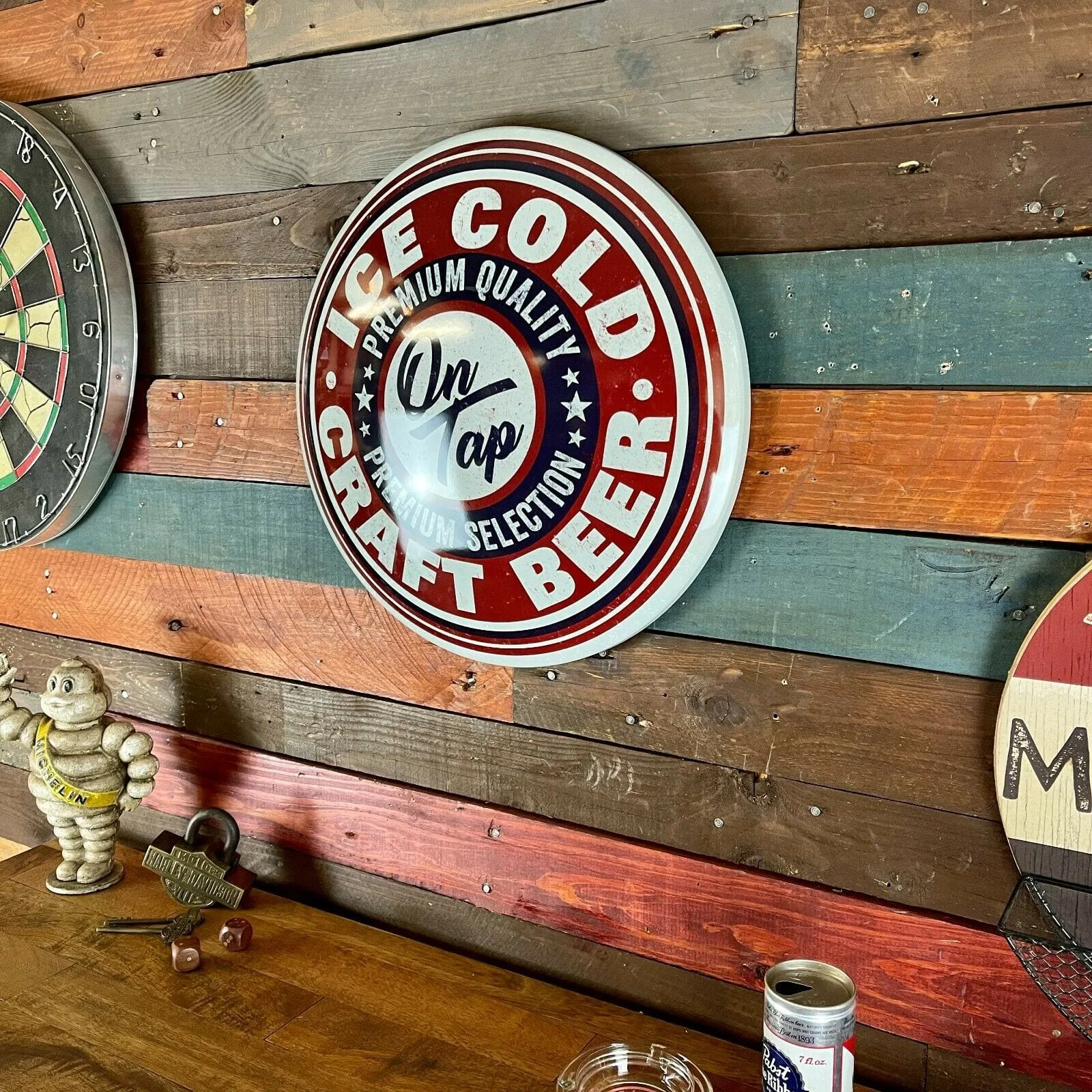 Ice Cold Craft Beer On Tap Dome Shaped Metal Sign