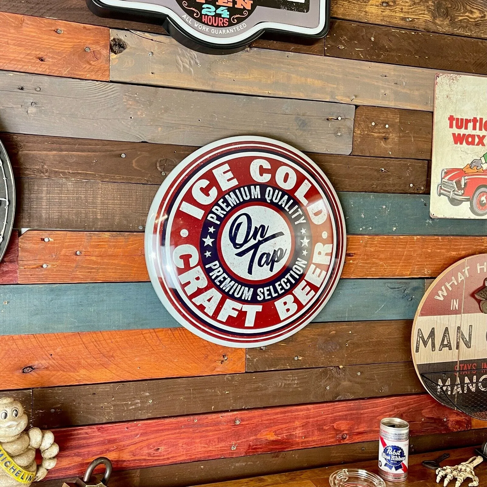 Ice Cold Craft Beer On Tap Dome Shaped Metal Sign