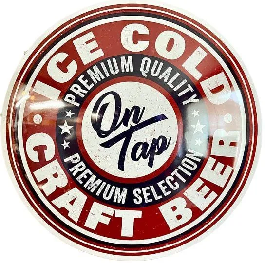 Ice Cold Craft Beer On Tap Dome Shaped Metal Sign