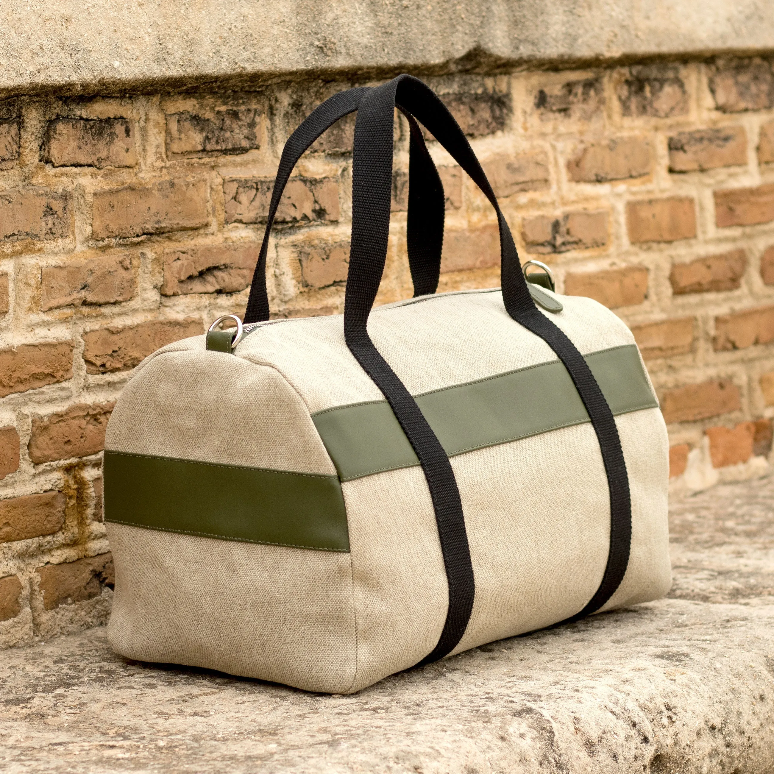 Ice Linen & Olive Leather Holdall Bag