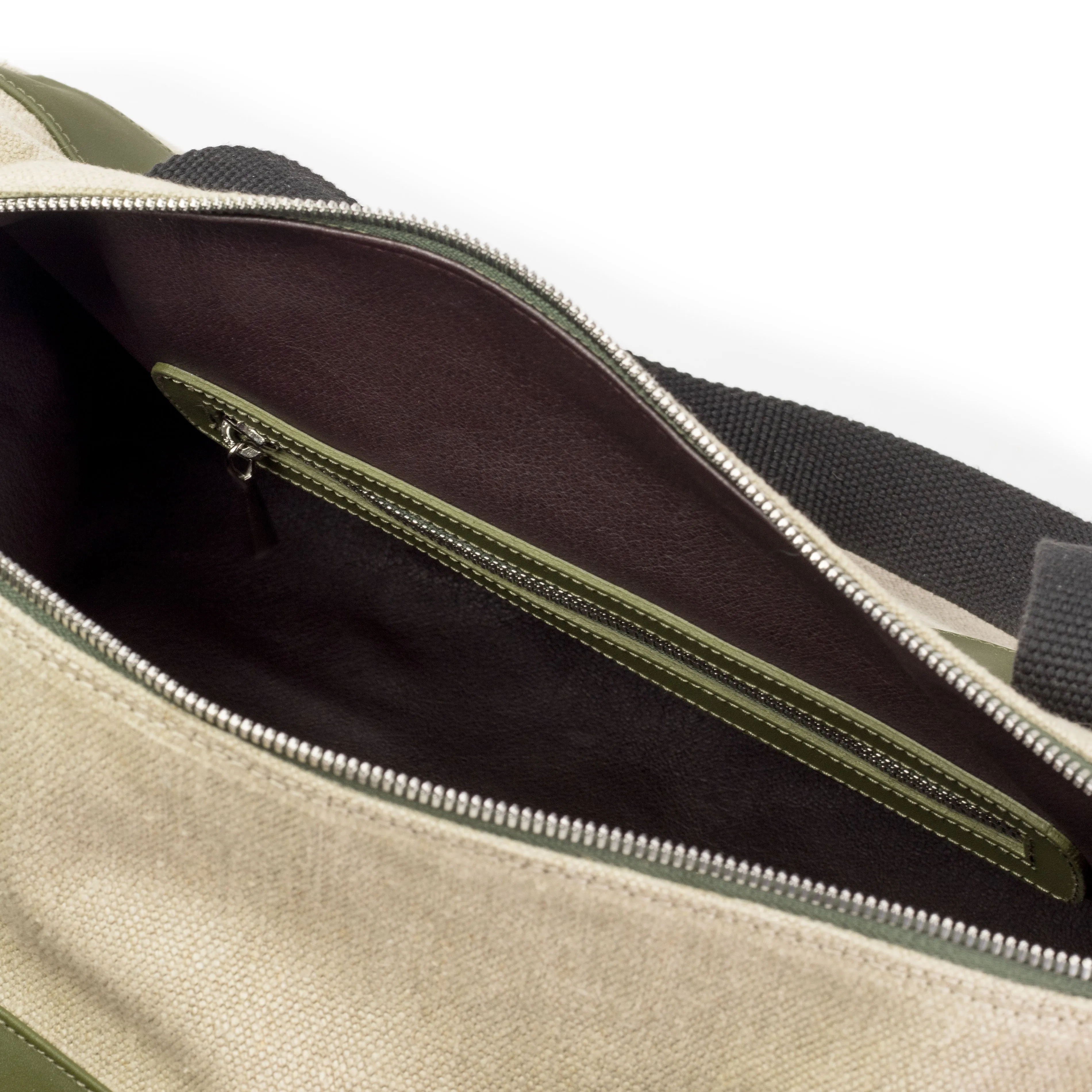 Ice Linen & Olive Leather Holdall Bag