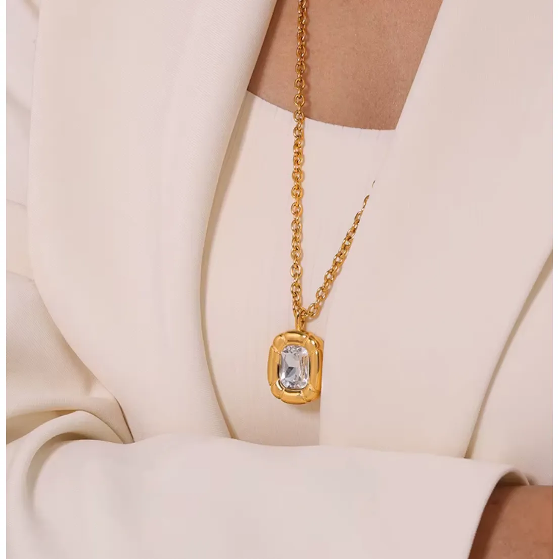 Iris 18K CZ Square Vintage Necklace
