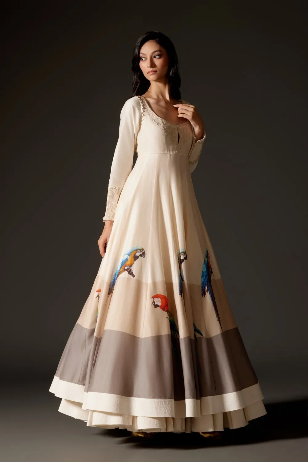 Ivory Printed Anarkali Set with Churidar and Dupatta