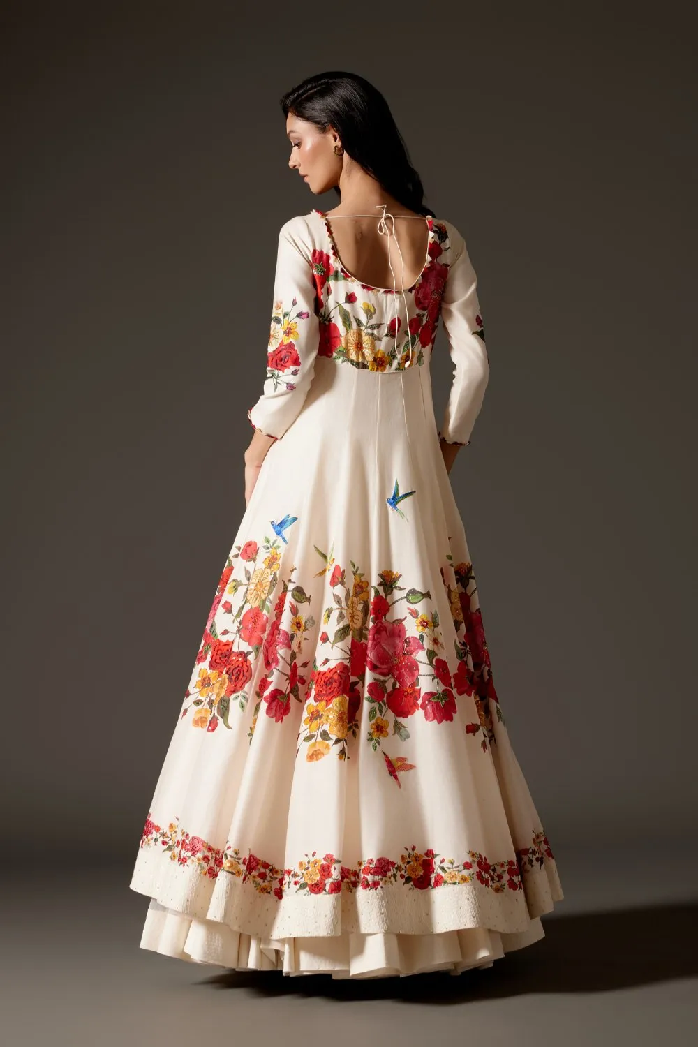 Ivory Printed Anarkali Set with Churidar and Dupatta