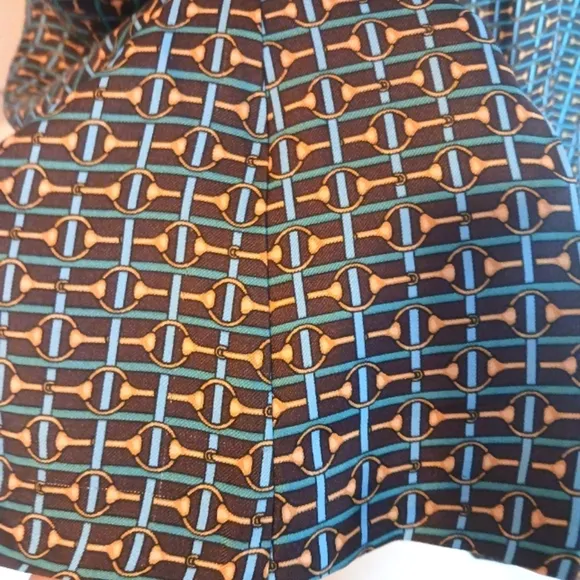 J McLaughlin NWOT Horsebit Print Darden Silk Neck Tie Dress Brown Blue Sz Medium