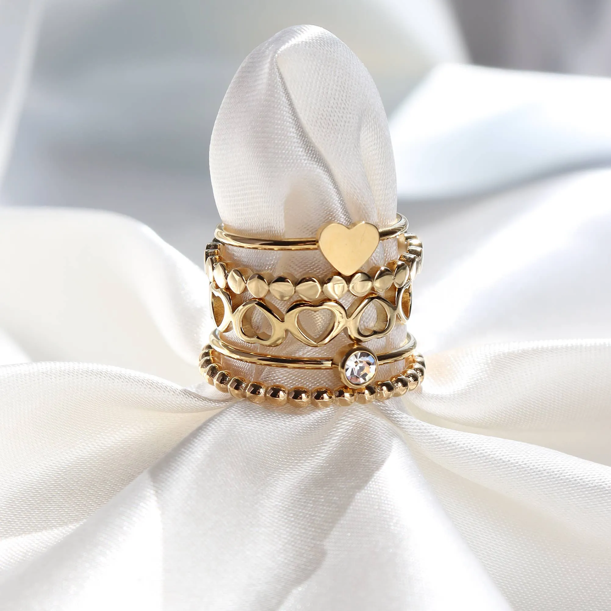 Jennifer 18K Gold PVD and Stainless Steel PVD Sideways Heart Stacking Ring