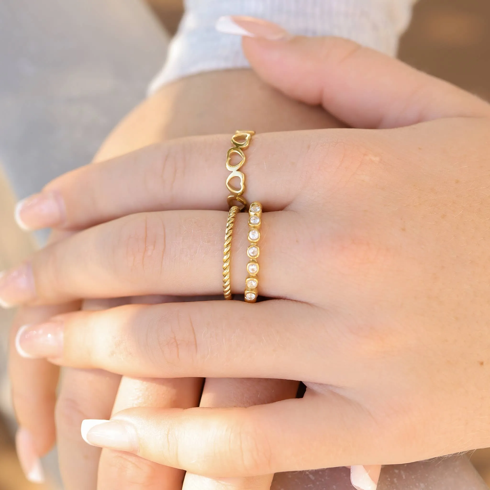 Jennifer 18K Gold PVD and Stainless Steel PVD Sideways Heart Stacking Ring
