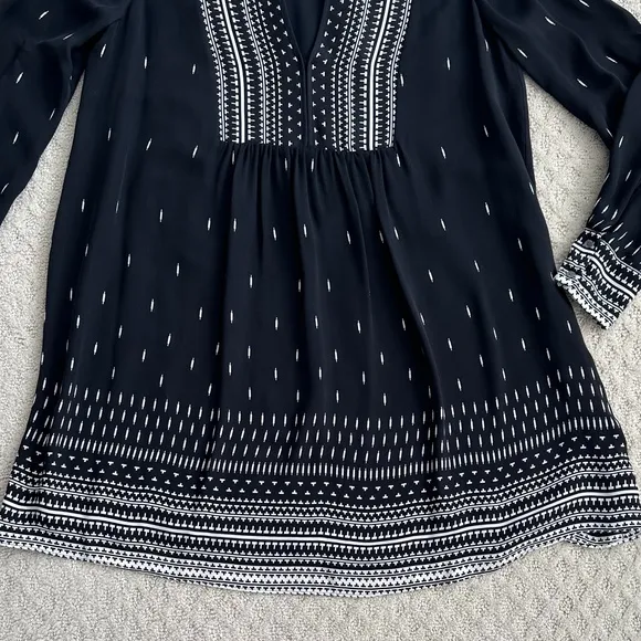 Joie Black/White 100% Silk Long Sleeve Tunic Dress Size XS
