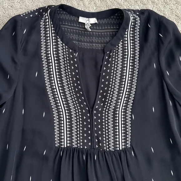 Joie Black/White 100% Silk Long Sleeve Tunic Dress Size XS