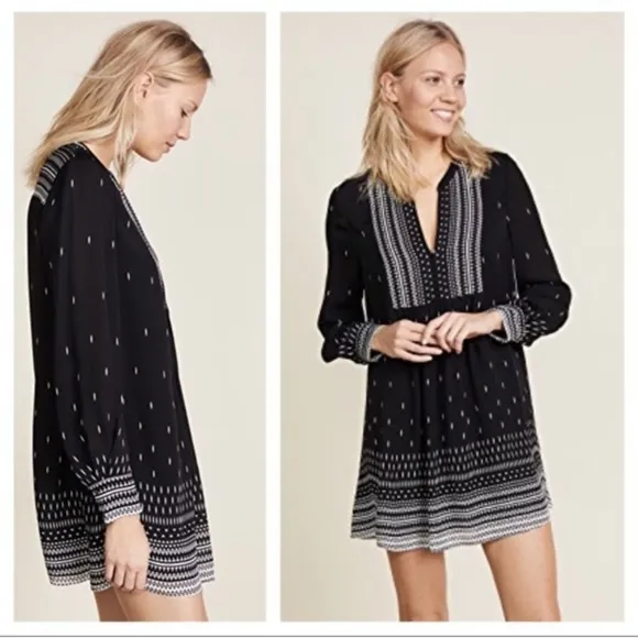 Joie Black/White 100% Silk Long Sleeve Tunic Dress Size XS