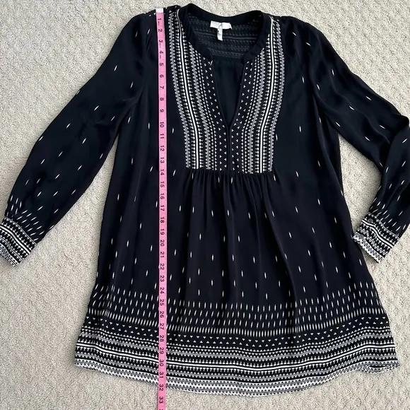 Joie Black/White 100% Silk Long Sleeve Tunic Dress Size XS